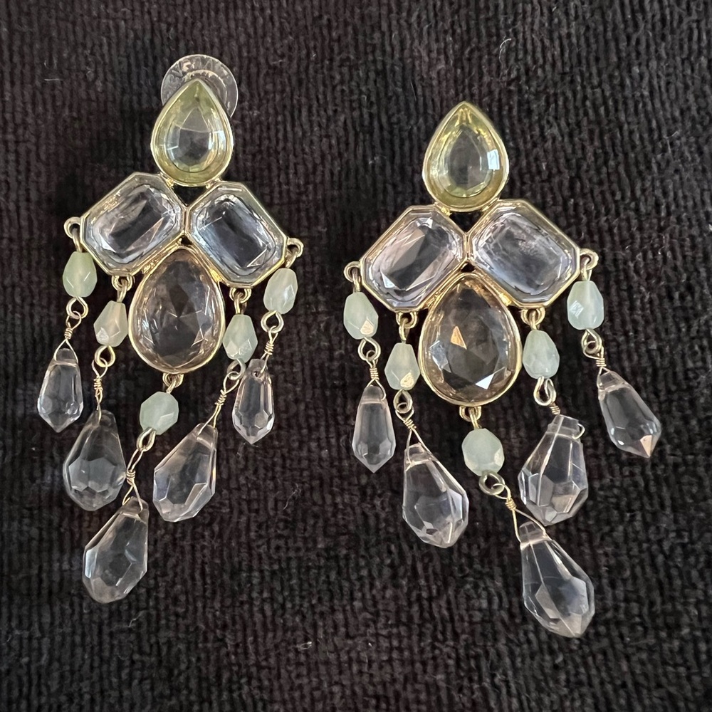 Post Chandelier Earrings Sea Glass Stone Green Blue Pink